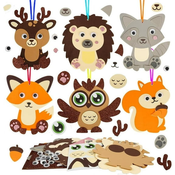 2 Sets Fall Craft Kits Autumn Foam Stickers Owl Forest Animal Rectangle Eye String Thanksgiving Creative Wool Hanging Activity Art Kits for Thanksgiving Autumn Party Supplies DIY Decoration for DIY