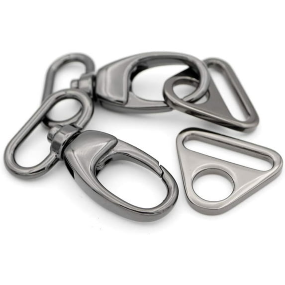 2 Sets Fat Swivel Snap Hook with Triangle Rings Push Gate Lobster Claw Clasp for Purse Bags Sewing Accessories (1 1/2 Inches, Gunmetal)