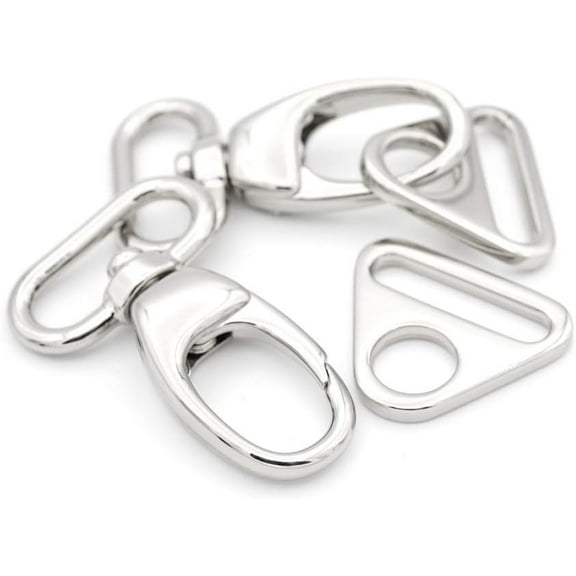 2 Sets Fat Swivel Snap Hook with Triangle Rings Push Gate Lobster Claw Clasp for Purse Bags Sewing Accessories (1 1/2 Inches, Silver)