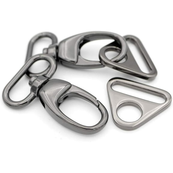 2 Sets Fat Swivel Snap Hook with Triangle Rings Push Gate Lobster Claw Clasp for Purse Bags Sewing Accessories (1 1/4 Inches, Gunmetal)