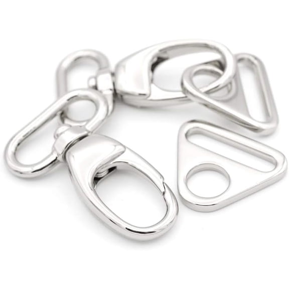 2 Sets Fat Swivel Snap Hook with Triangle Rings Push Gate Lobster Claw Clasp for Purse Bags Sewing Accessories (1 1/4 Inches, Silver)