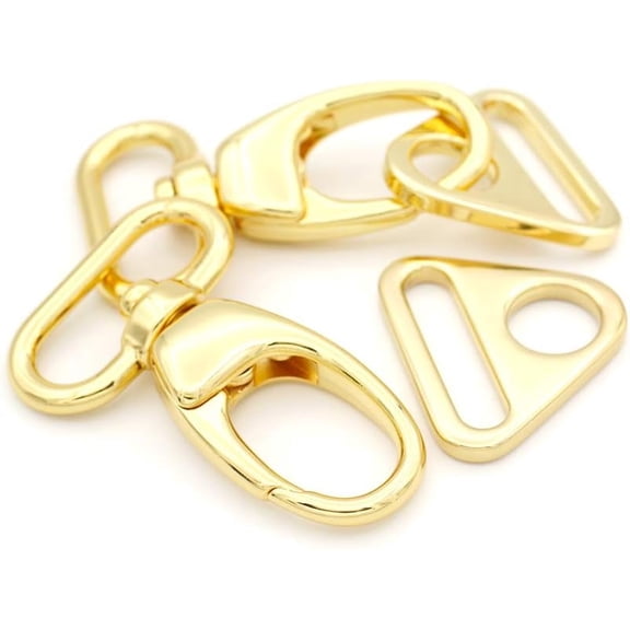 2 Sets Fat Swivel Snap Hook with Triangle Rings Push Gate Lobster Claw Clasp for Purse Bags Sewing Accessories (1 Inch, Gold)