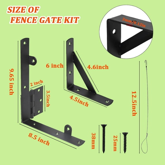 2 Sets Fence Gate Kit Gate Hardware with Gate Latch, Gate Corner Brace Heavy Duty Anti Sag Gate Frame Hardware Kit with Gate Hinges for Wooden Fences, Driveway Gates, Shed Doors, Corral Gates