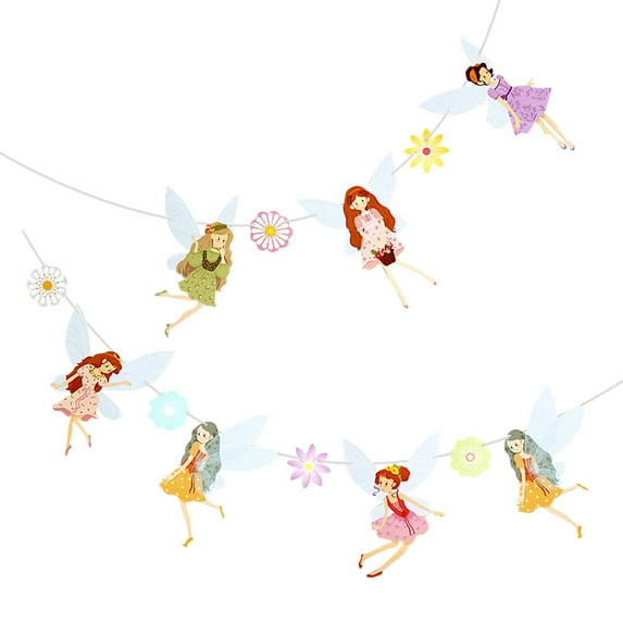 2 Sets Flower Fairy Pulls The Flag Banner Happy Birthday Decorations Girl Paper Party Garden Fairies Baby