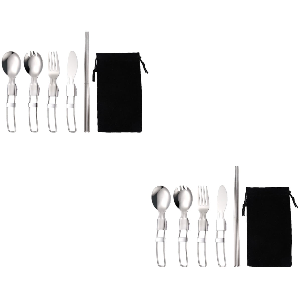2 Sets Folding Knife and Fork Spoon Flatware Foldable Cutlery Spoon Fork Chopsticks Foldable