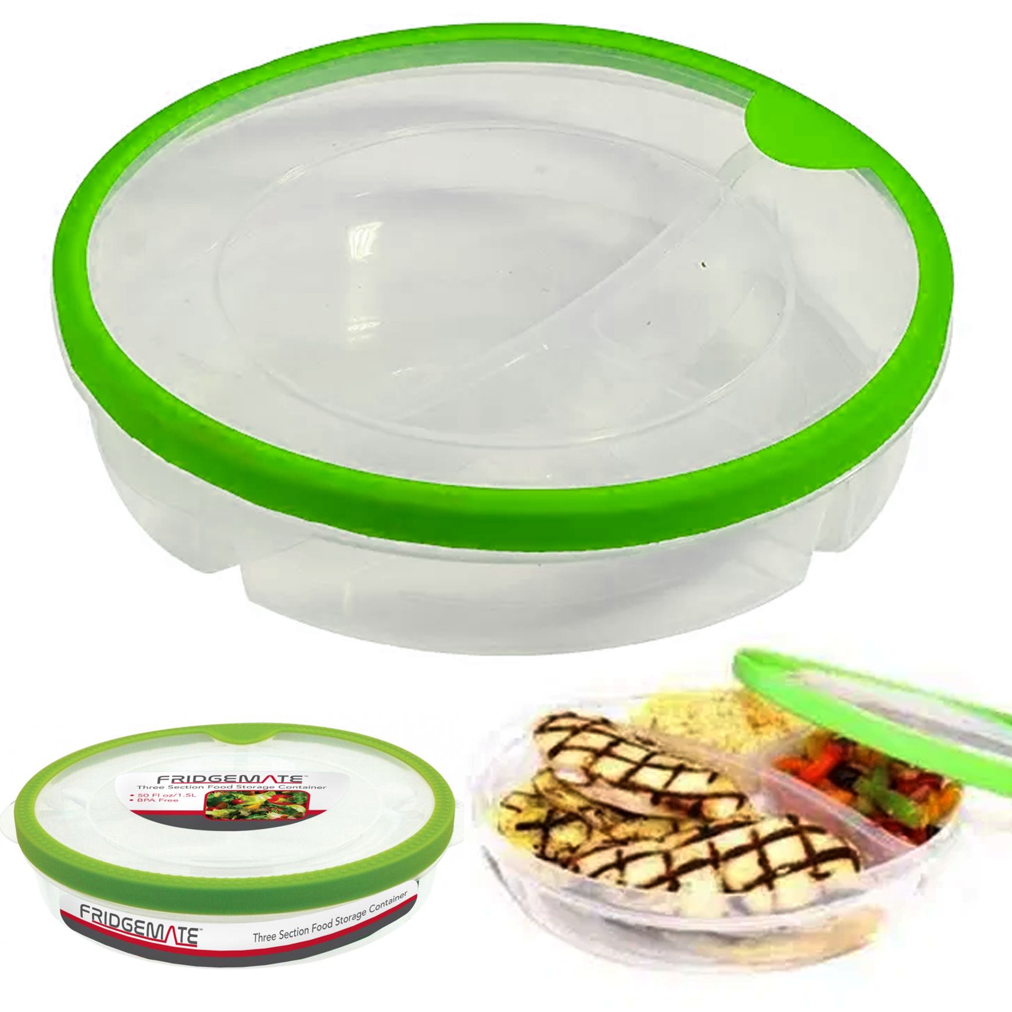 2 Sets Food Storage Container 3 Section Divided Microwave Plate Cover