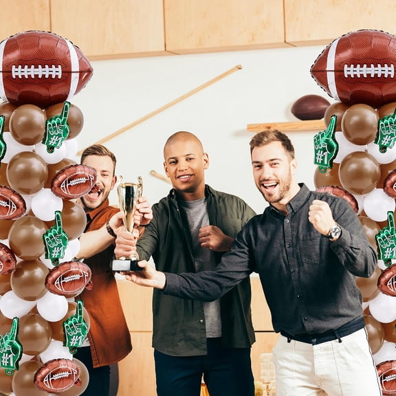 2 Sets Football Balloon Column Stand Kit Include 12 Foil 160 Latex Balloons Football Shaped 6.5 ft Adjustable Stands Kit for Sport Theme Touch Down Birthday Decorations