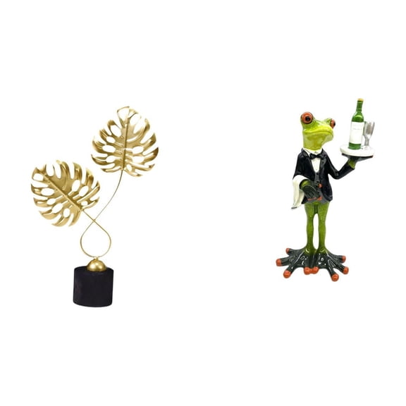 2 Sets Frog Statue Leaf Figurine Sculpture Featuring Durable Resin for Housewarming Entryway Table