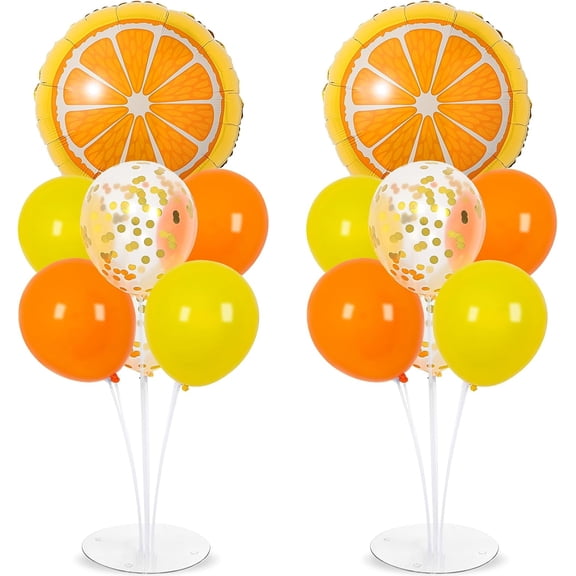 2 Sets Fruit Balloon Stand Kit, Orange Slice Foil Confetti Balloons Table Centerpiece for Little Cutie Birthday Baby Shower