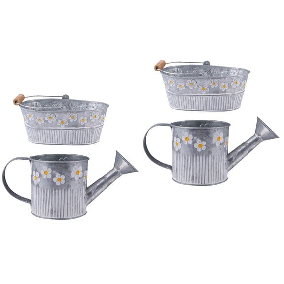 2 Sets Galvanized Tub Buckets Tin Flower Pot Child