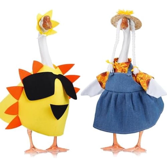2 Sets Goose Outfit Lawn Porch Goose Summer Sunflower 4th of July Cloth and Skirt for 23" Goose Outdoor Patio Yard Lawn Art Decoration (Summer)