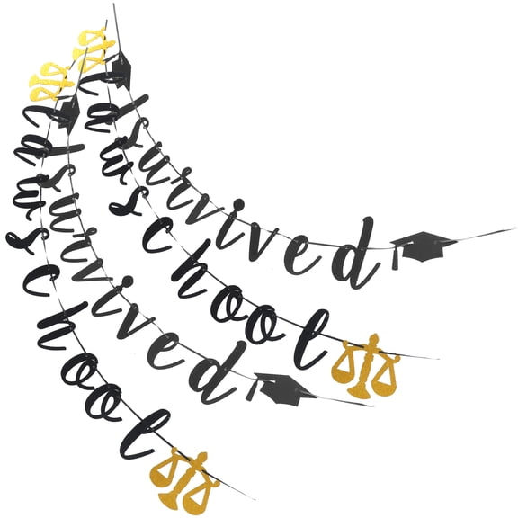 2 Sets Graduation Party String Flags Emblems Ornament Congrats Grad Banner Law School Survivor Decorative Banner