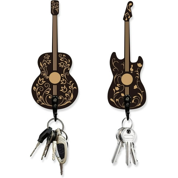 2 Sets Guitar Key Holder Divination Text Wall Hooks Key Holder for Wall Key Organizer Decorations Decor Hanger Room Wooden Hooks