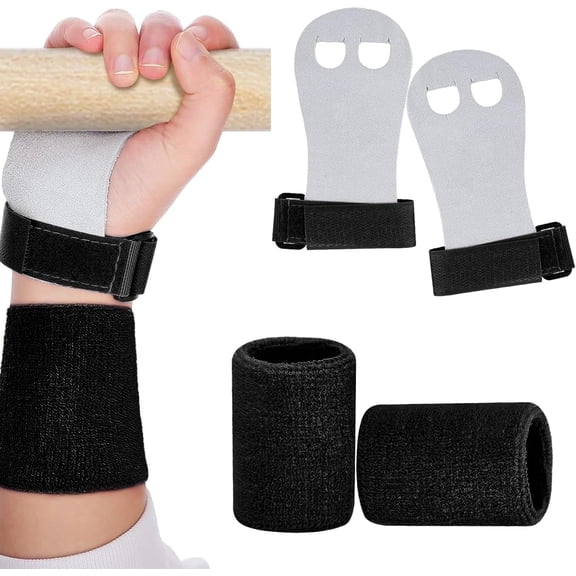 2 Sets Gymnastics Hand Grips Gloves Wristbands, Gymnastic Hand Grips Gymnastic Bar Palm Protection and Wrist Support Sports Accessories for Boys Girls Youth Kids Workout and Exercise(L)