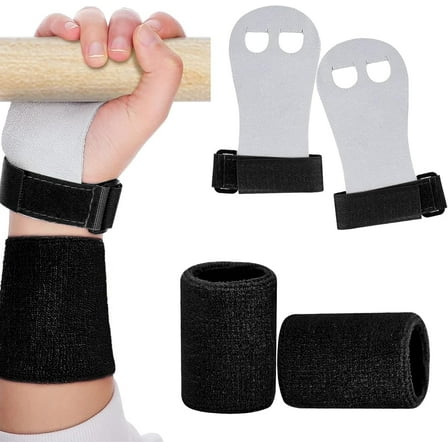 2 Sets Gymnastics Hand Grips Gloves Wristbands, Gymnastic Hand Grips Gymnastic Bar Palm Protection and Wrist Support Sports Accessories for Boys Girls Youth Kids Workout and Exercise(M)