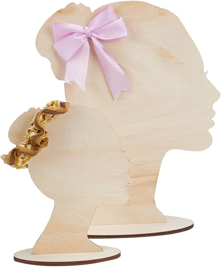 2 Sets Hair Bow Display Stand 2 Sizes Wooden Head Silhouette Holder 2 Sets Hair Bow Display Stand 2 Sizes Wooden Head Silhouette Holder