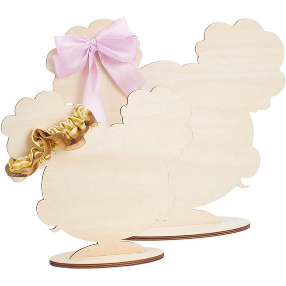 2 Sets Hair Display Stand 2 Sizes Headband Hairpin Holder Wooden Head Template Pigtaill Silhouette Showcase Organizer for DIY Crafts Women Hair Bows Display Hanging Room Decor for making