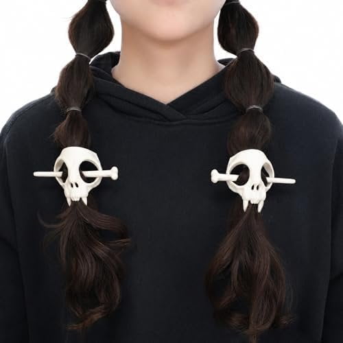 2 Sets Halloween Skull Hair Stick Gothic Feline Skull Hair Clip for Women Halloween Accessories Hairpin Gothic Updo Holder
