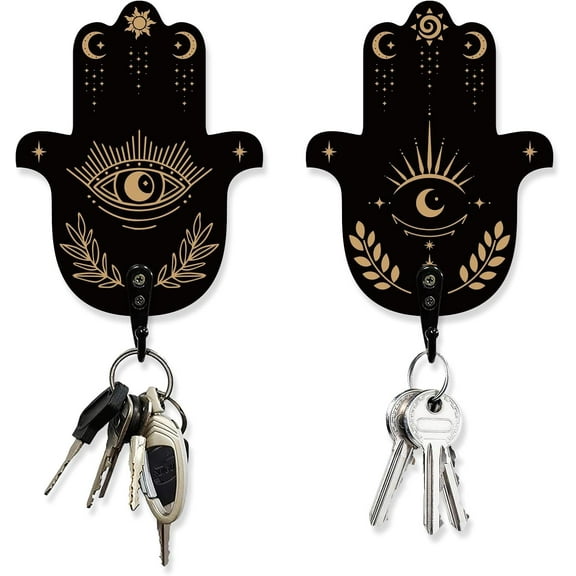 2 Sets Hamsa Hand Key Holder Divination Text Wall Hooks Key Holder for Wall Key Organizer Decorations Mystical Decor Hanger for Room Wooden Hooks for Keys Home Decor with Hook DIY