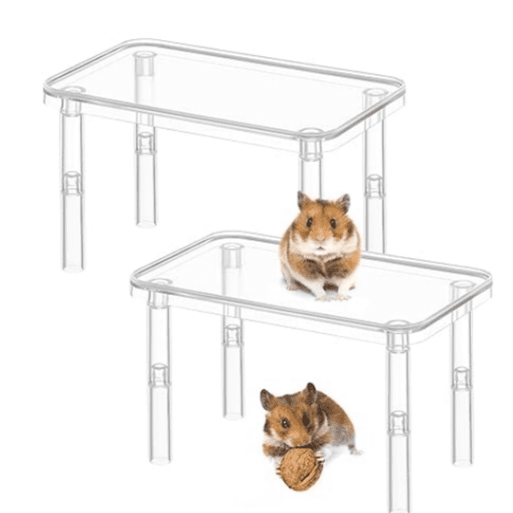 2 Sets Hamster Platform Hamster Cage Accessories Small Pets Plastic Transparent Play Stand for Gerbils Dwarf Syrian Hamsters Mice Chinchilla Parrot Bird Small Animals