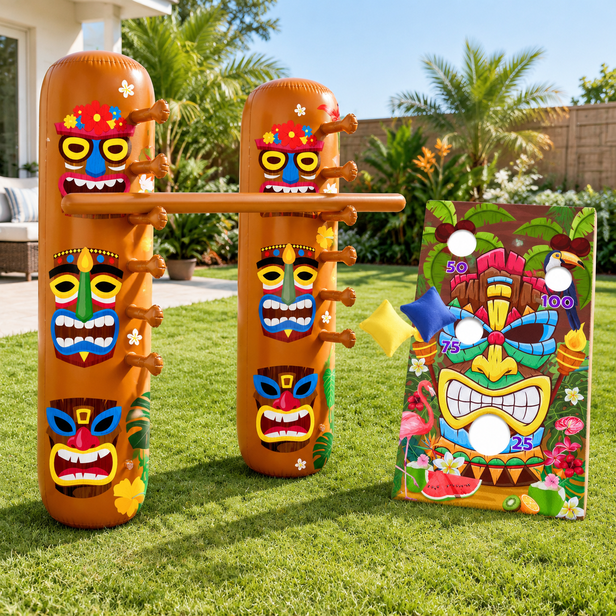 2 Sets Hawaiian Luau Party Decorations - Inflatable Limbo and Toss Game ...