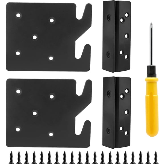 2 Sets Heavy Duty Bed Rail Hook Plates Bracket Adapter Kit Black Iron Frame Post Double Slot Hardware For Wooden Bed Headboard Footboard Replacement Parts