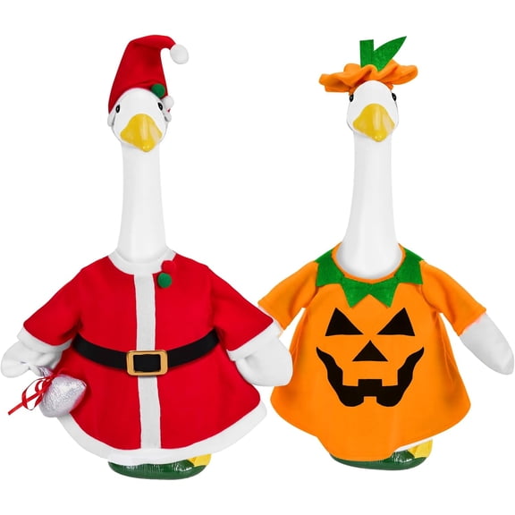 2 Sets Holiday Porch Goose Outfits for Thanksgiving and Christmas, 23" Porch Goose Clothes for Patio Yard Lawn Decor