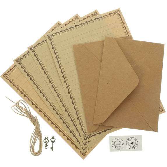 MIPCASE Back to School Retro Letter Paper and Envelope Kit for Writing with Thick Paper A5 Size Light Brown