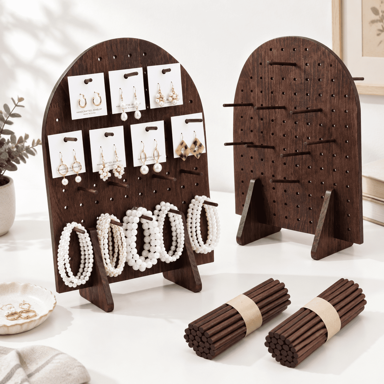 Standing Keychains 2 Sets Keychain Display Stand Pegboard Wood Dark Brown - Walmart.com