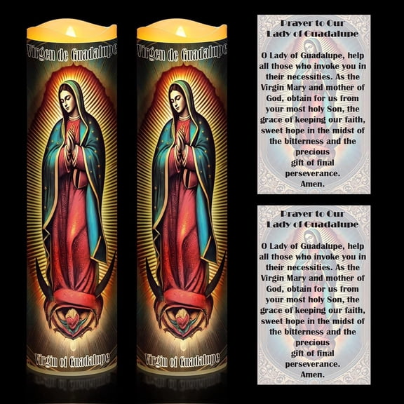 2 Sets LED Flameless Religious Candles Catholic Prayer Candle Catholic  Operated Electric  with Card LED  Decor for Halloween Christmas(Virgin of Guadalupe)