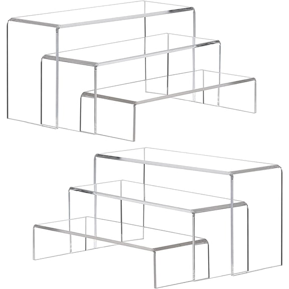 2 Sets Large Acrylic Risers. Clear Rectangular Showcase Collectibles Display Shelf. Retail Desktop Display Stand for Organize and Decoration