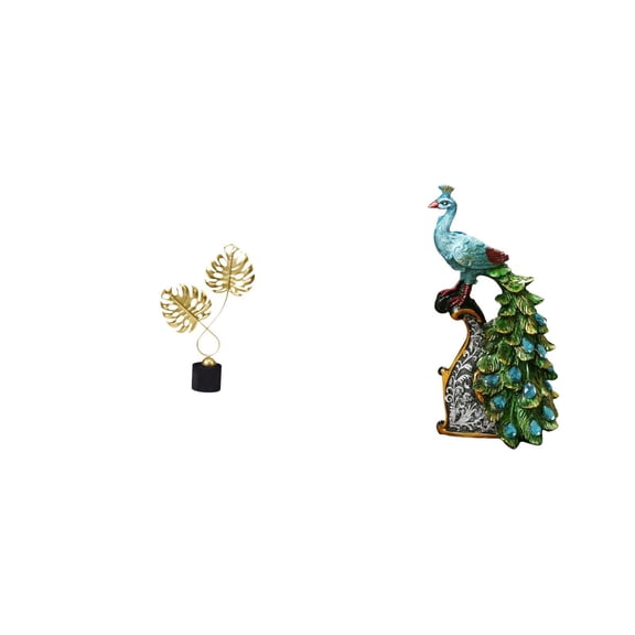 2 Sets Leaf Artwork Peacock Statue Resin Construction Unique Decor for Home Office Bookshelf Fireplace