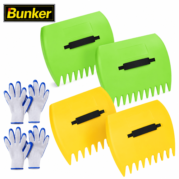 2 Sets Leaf Scoops with 2 Pairs Gardening Gloves, Large Hand Rakes Leaf Grabbers, Lightweight Yard Claws for Leaves, Grass Clippings and Lawn Cleanup, Yellow & Green