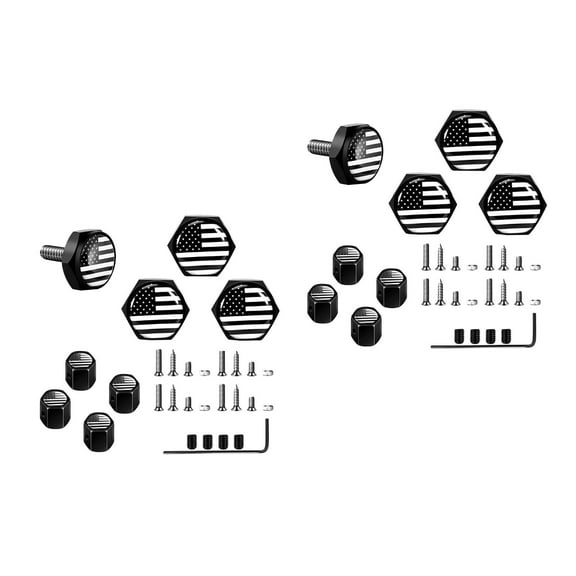 2 Sets License Plate Screw Cap American Flag Logo Metal Plate Bolts Frame Screws Cover License Plate Frame Fastener for Cars Trucks Motorcycles Black White