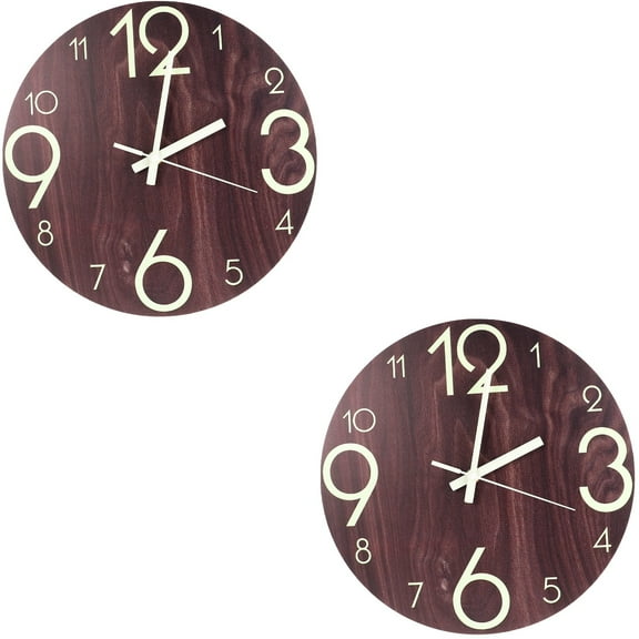 2 Sets Luminous Digital Wall Clock Door Living Room Rail Clocks for Home Decor Child Brown