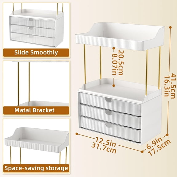 2 Sets Makeup Organizer – 5 Tier Bathroom Organizers and Storage, Versatile Perfume Vanity Organizer, Ideal for Cosmetic, Large Skincare, Face Mask, Office Supplies, Clear
