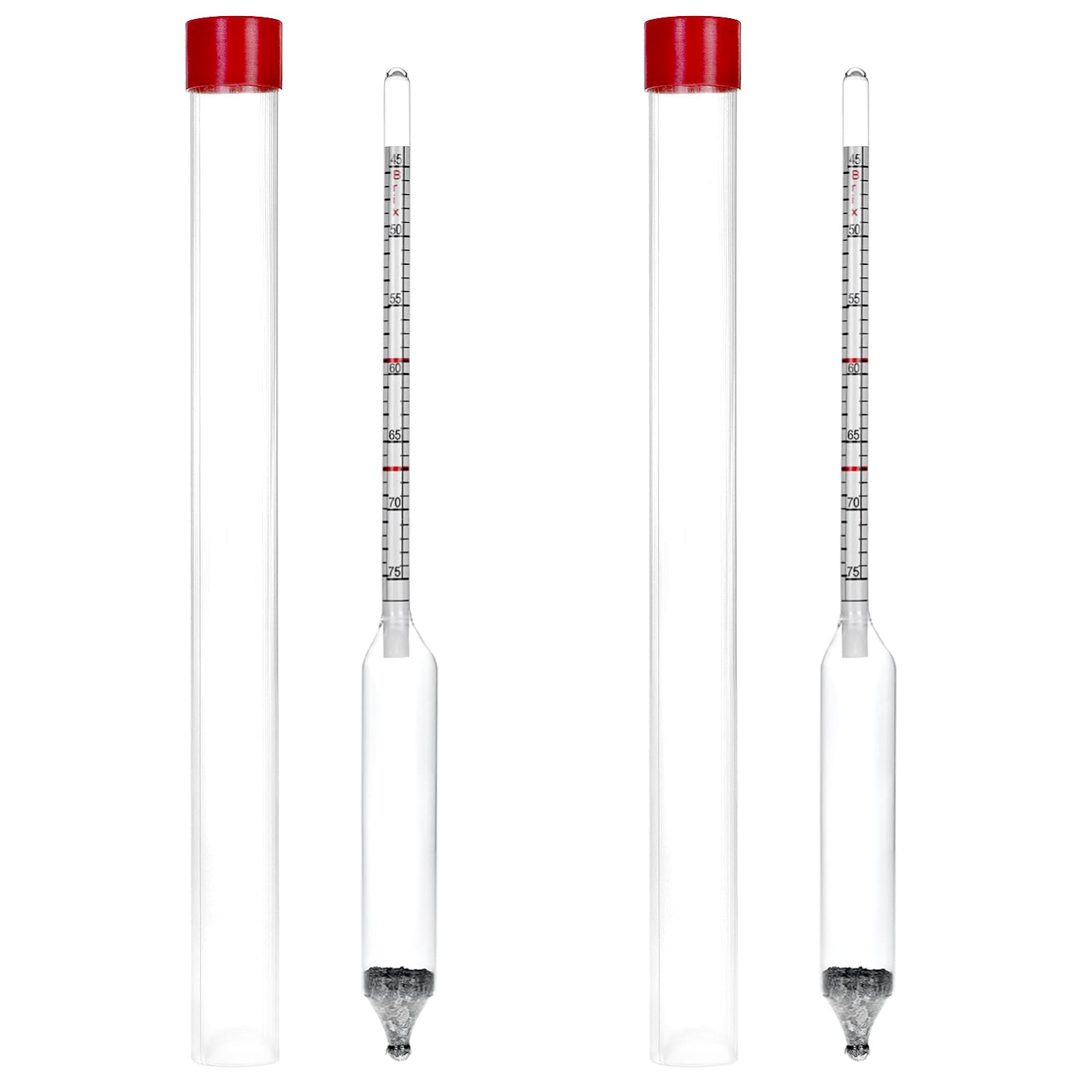 2 Sets Maple Syrup Hydrometers Dual Scale Baume Brix Glass Case 9-3/4in ...