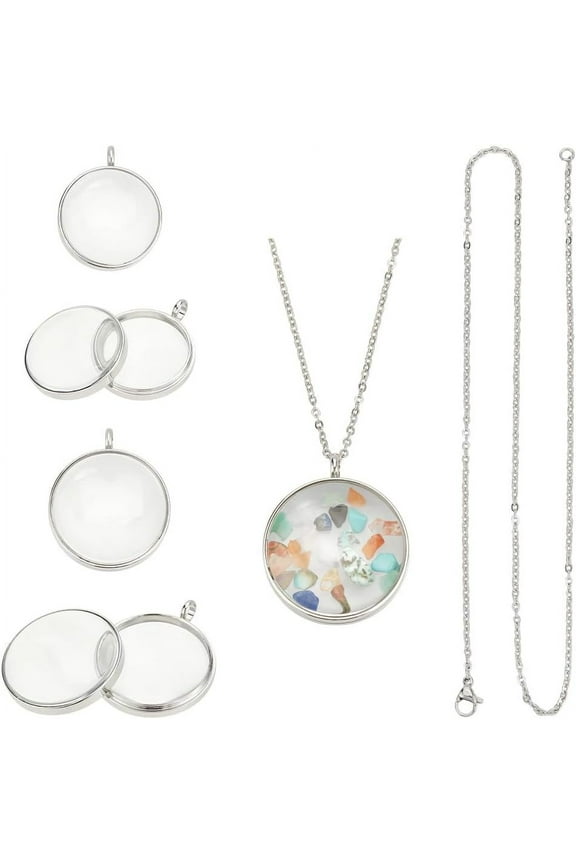 2 Sets Memory Locket Pendant 2 Size Photo Living Memory Pendant Necklace Stainless Steel Floating Charm Glass Photo Frame Locket Pendants for DIY Wedding Bouquet Jewelry Making