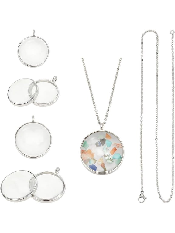 2 Sets Memory Locket Pendant 2 Size Stainless Steel Floating Charm Photo Living Memory Pendant Necklace Glass Photo Frame Locket Pendants for DIY Wedding Bouquet Jewelry Making