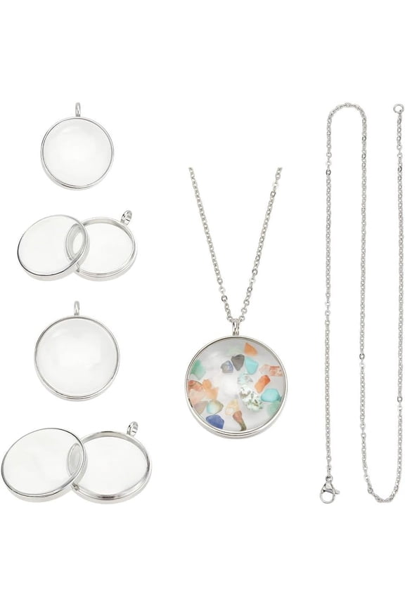 2 Sets Memory Locket Pendant 2 Size Stainless Steel Floating Charm Photo Living Memory Pendant Necklace Glass Photo Frame Locket Pendants