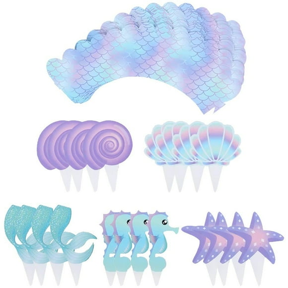 2 Sets Mermaid Cupcake Toppers - Cake Decoration for Birthday Wedding Party Supplies