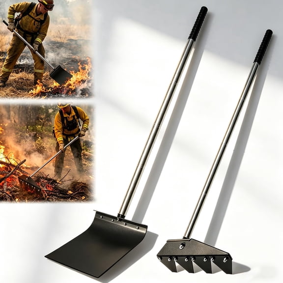 2 Sets Metal Fire Rake and Fire Flapper with 60 Inch Handles