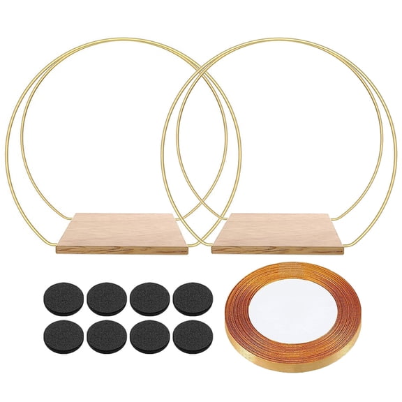 2 Sets Metal Floral Hoop Centerpiece for Table DIY Wreath Rings with Wood Base