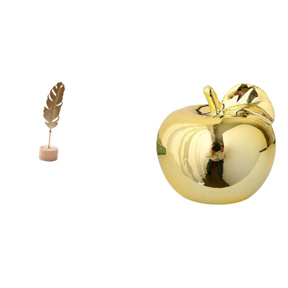 2 Sets Metal Leaf Sculpture Ceramic Fruit Figurine Decorative Statue Iron Material for Living Room Party Table