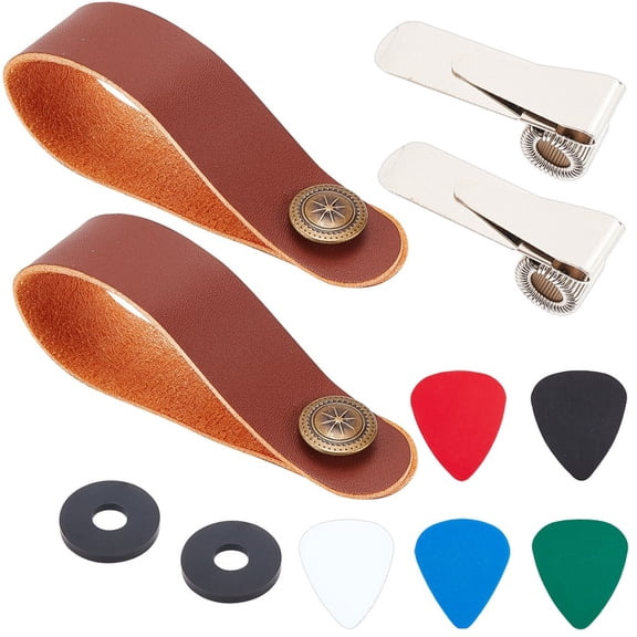 2 Sets Microfiber & Iron Neck Strap Silicone Strap Buckle Plastic Guitar Picks Iron Clips for Guitar Ukulele Supplies Chocolate 195x21x1mm