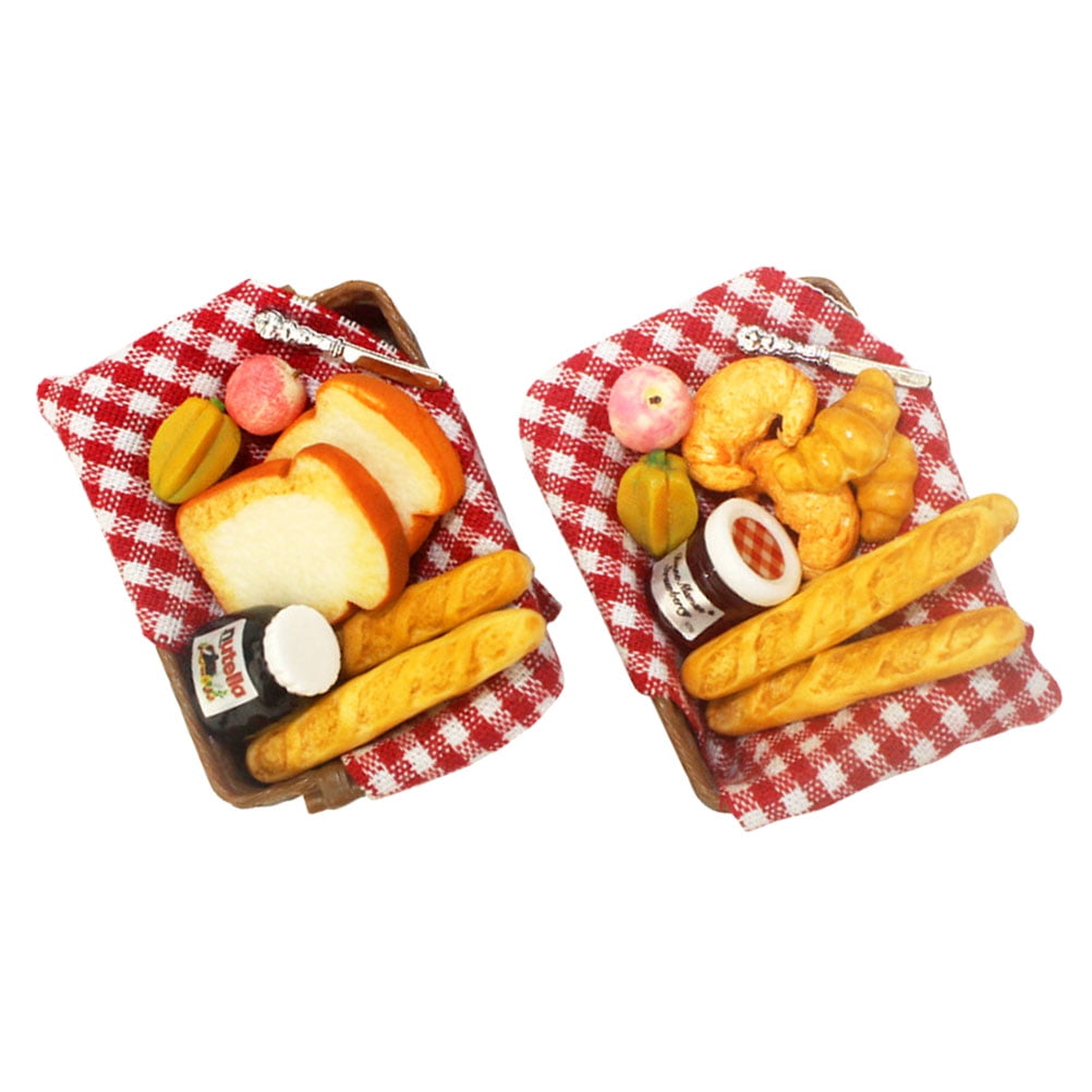 2 Sets Mini Bread Decor Simulation Breakfast Basket Miniature Doll Food