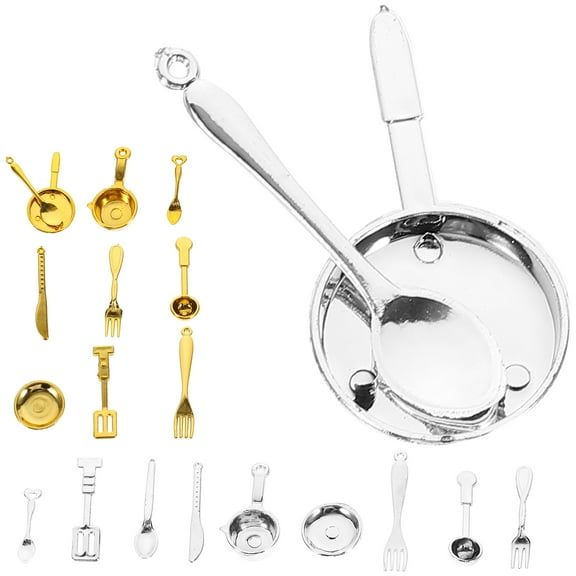 2 Sets Mini Kitchen Utensils Pot Dollhouse Silverware Toy Childrens Toys Room Plastic