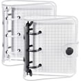 thumbnail image 1 of 2 Sets Mini Transparent 3 Ring Binder Covers with Mini Binder Inner Paper Pockets Clear Soft PVC Notebook Closure Loose Leaf Folder Round Ring Binder Cover Protector with Snap Button (White, Black), 1 of 7
