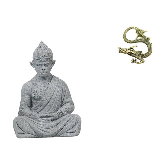 2 Sets Monkey Buddha Statue Sandstone Sculpture Meditating Figurine Compact Size for Desk Patio
