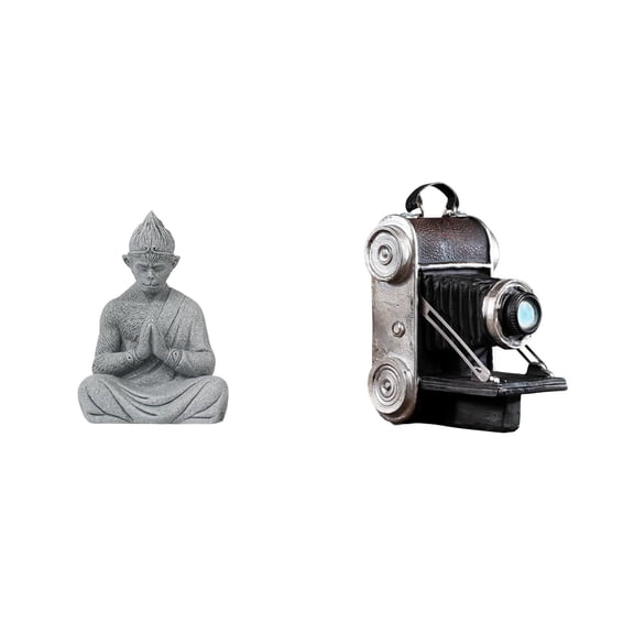 2 Sets Monkey Figurine Buddha Sculpture Camera Statue Resin Material Unique Retro Design for Living Room Yard Studio